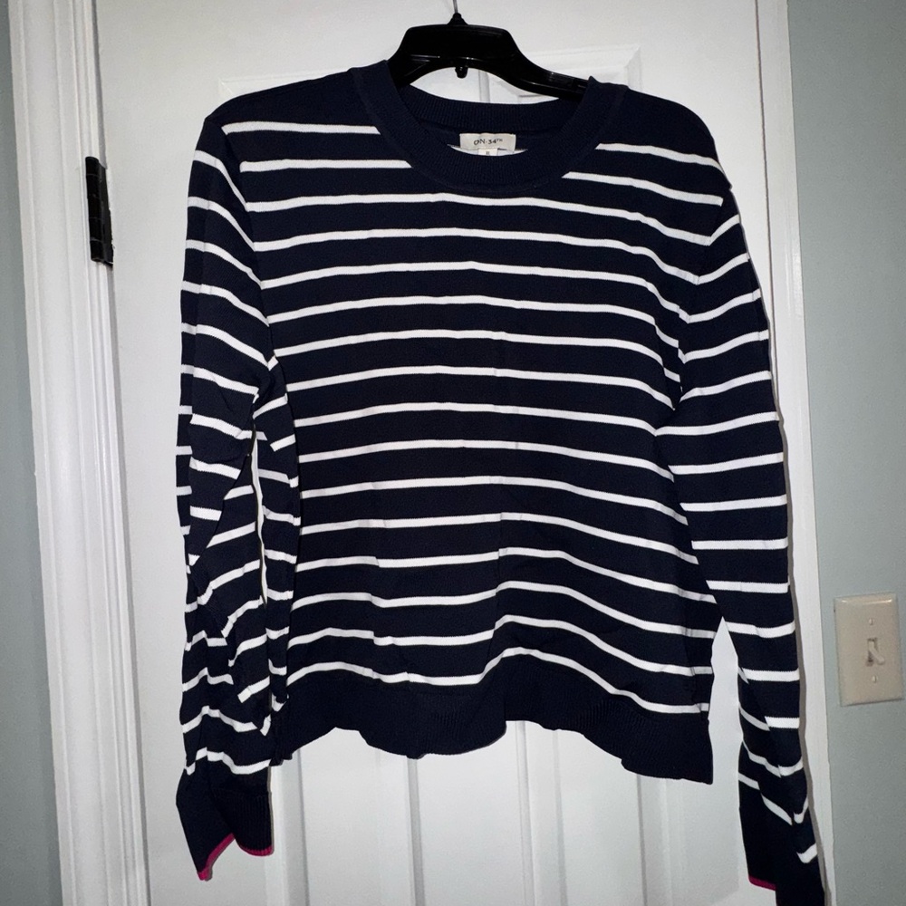 On 34th Navy and White Striped Crew Neck Sweater XL NWT
